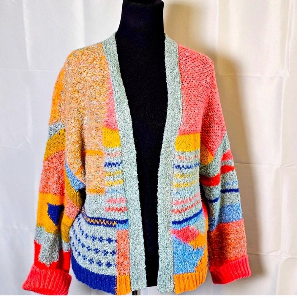 Sincerely Jules Women's S Colorful Open Chunky Knit Sweater Y2K KidCore Funky